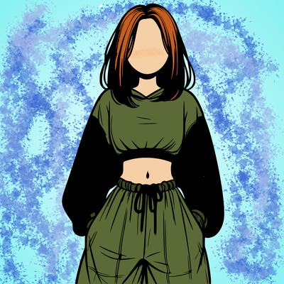 realistic girl faceless with baggy pants and a crop top