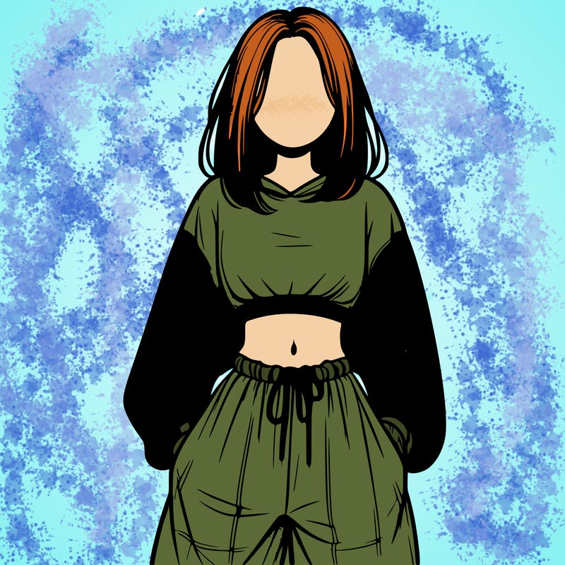 realistic girl faceless with baggy pants and a crop top