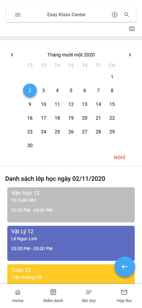 Easy Klass - Easy Klass mobile app interface showing a monthly calendar and daily schedule for educational classes