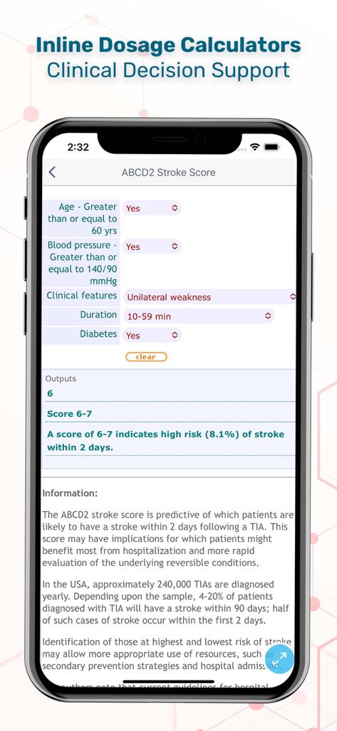 ABCD2 Stroke Score clinical decision support tool in the Skyscape Medical Library app
