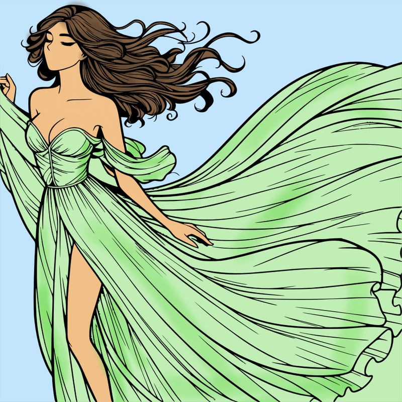realistic woman in dress flowing the the wind