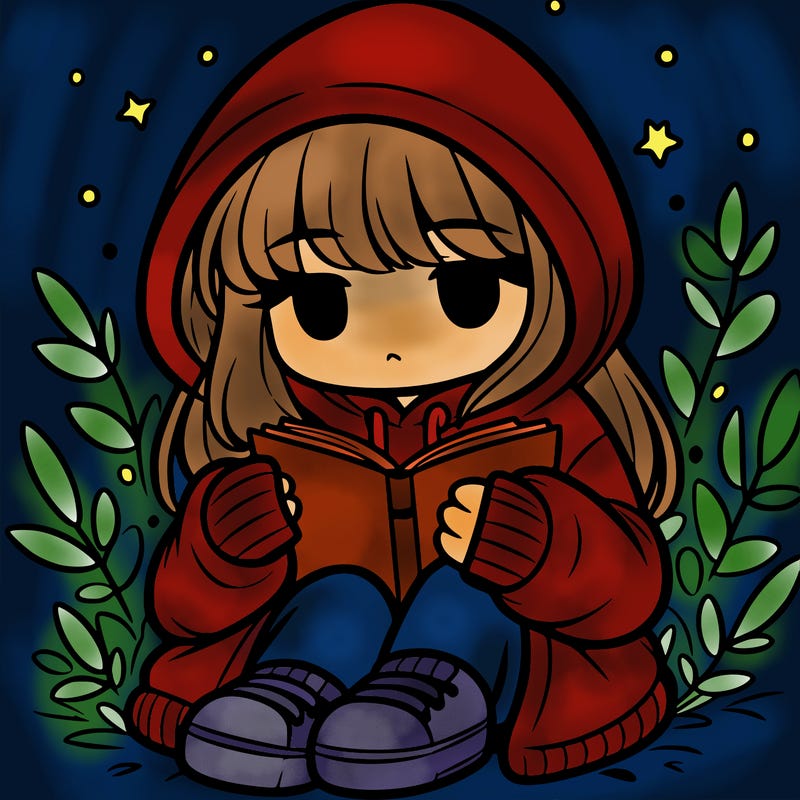 girl in oversized hoodie reading a book