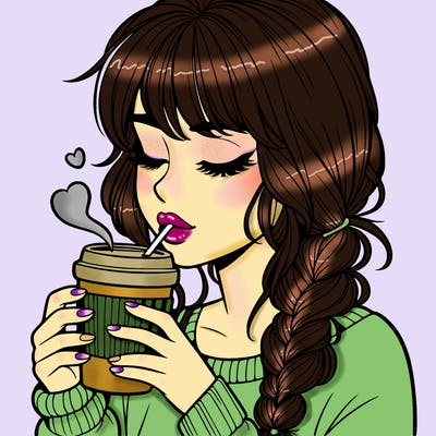 realistic girl drinking coffee