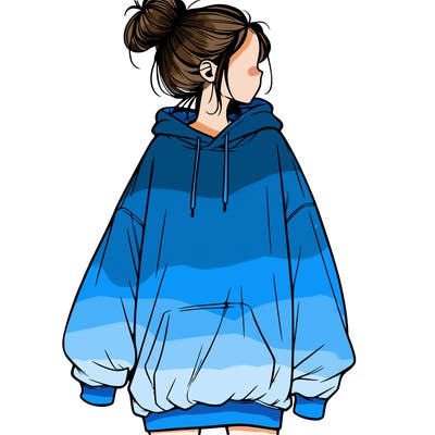 realistic girl with a oversized sweatshirt on and a bun