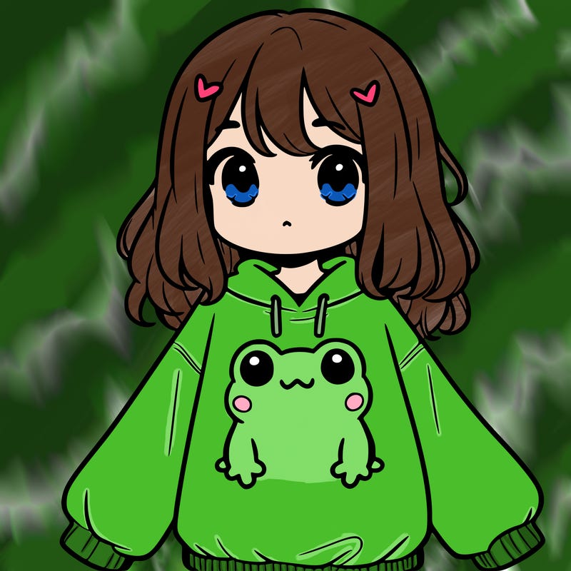girl wearing frogging sweatshirt