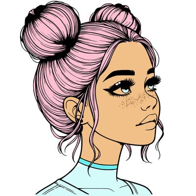 realistic girl with buns on the top of her head