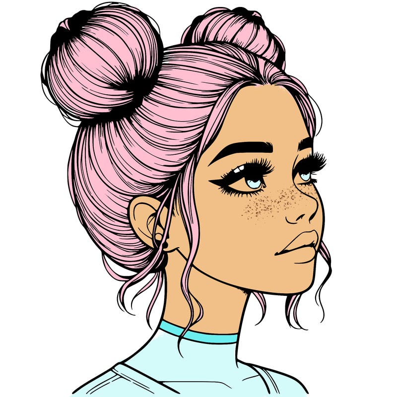 realistic girl with buns on the top of her head