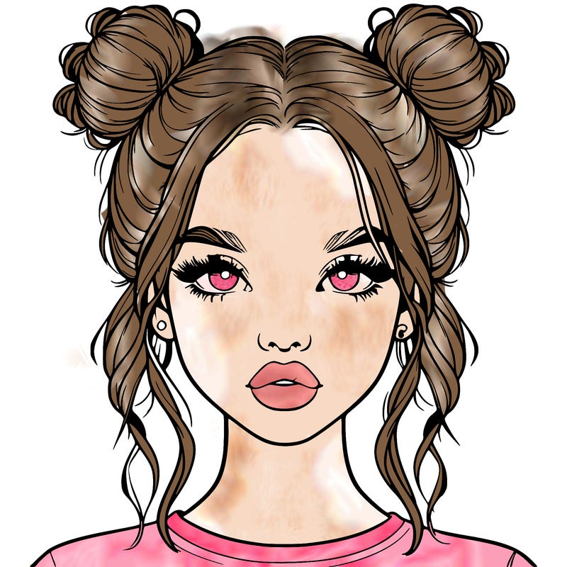 realistic girl with two buns in hair and lips