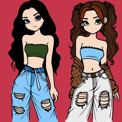 2 girls in crop tops and baggy jeans ripped