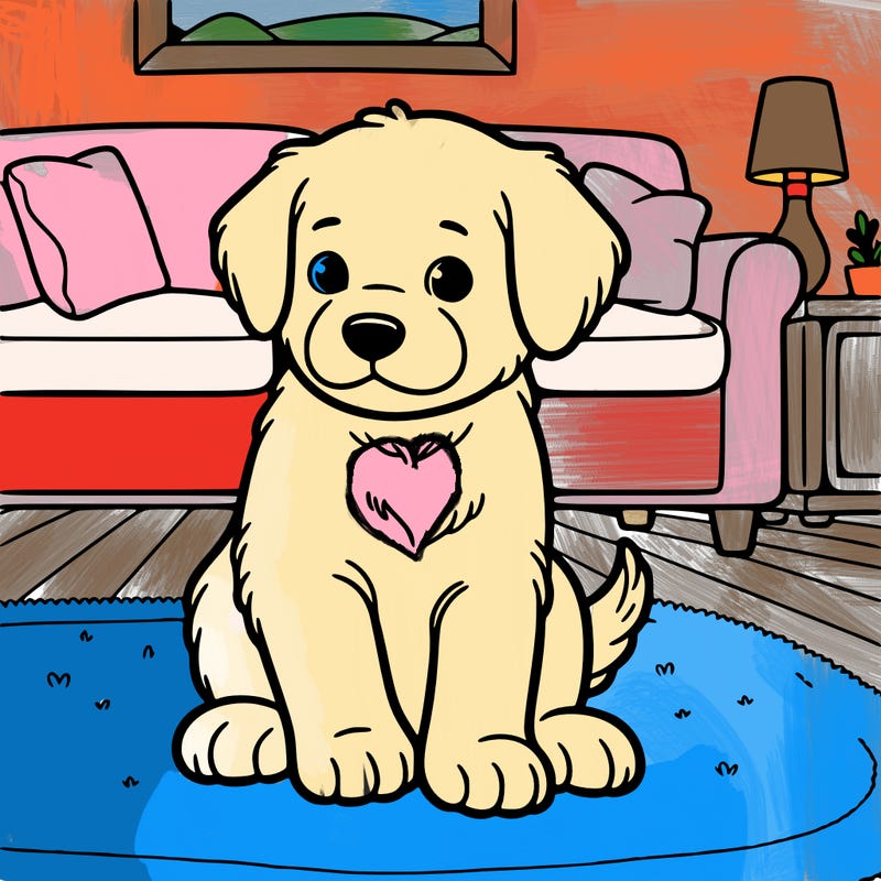 a puppy siting in a living room