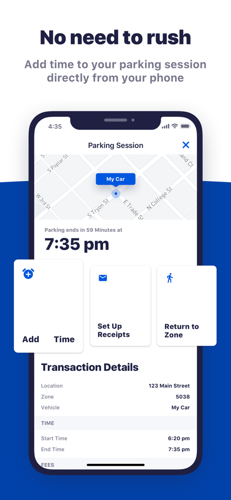 ParkByApp - Interface mobile de ParkByApp montrant comment prolonger une session de stationnement à distance