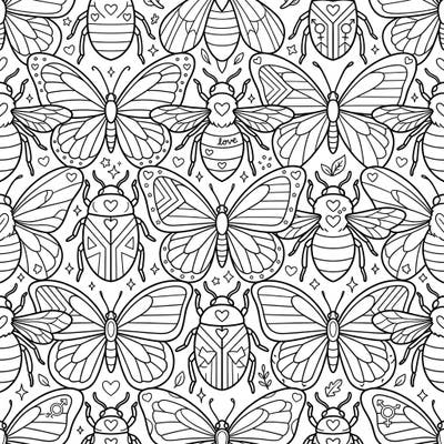 Dive into a world of love and creativity with this unique Pride Insect Tessellation coloring page. Featuring a mesmerizing pattern of interlocking butterflies, bees, and beetles adorned with hearts and symbols, it's a perfect way to celebrate diversity.