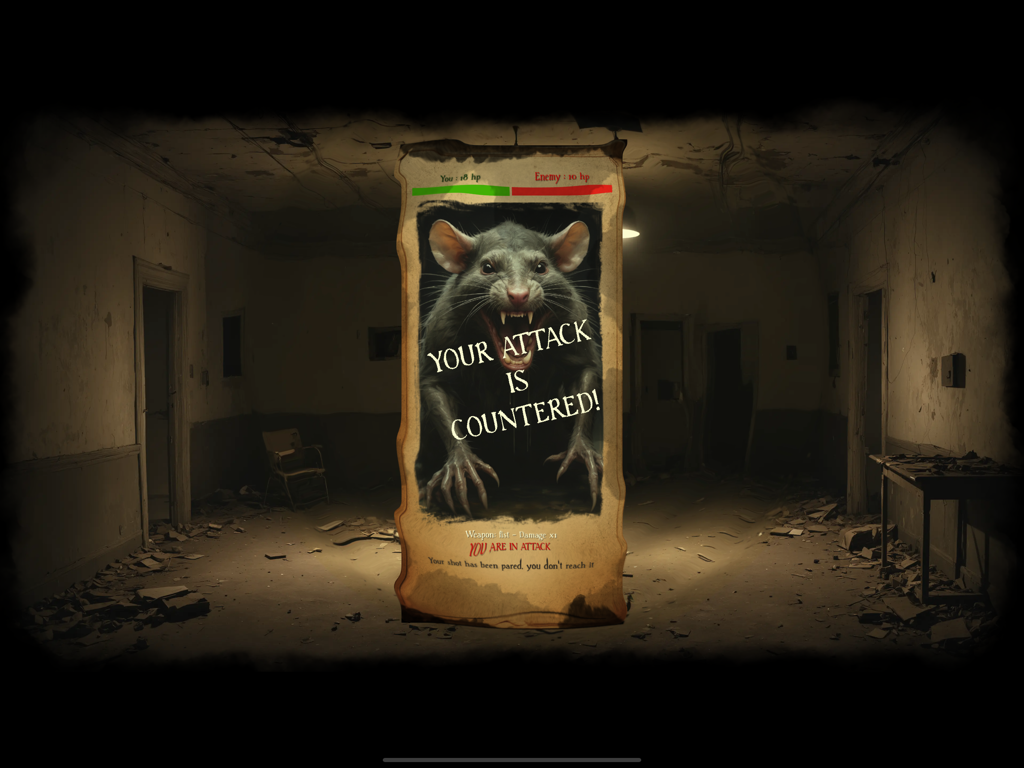 Angor : RPG - Turn-based combat screen in Angor RPG featuring a giant rat enemy and the message Your Attack is Countered.