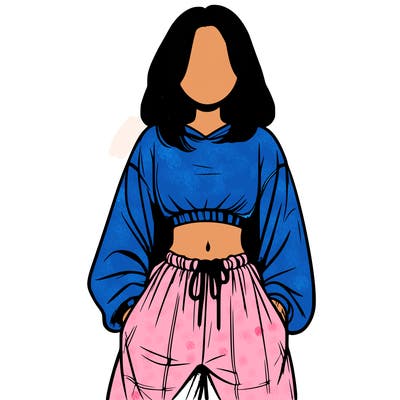 realistic girl faceless with baggy pants and a crop top