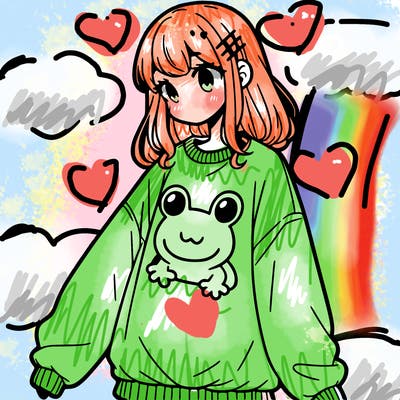 girl wearing frogging sweatshirt