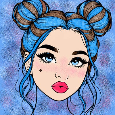 realistic girl with two buns on her hair and lips