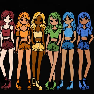 a group of girls wearing crop tops and shorts