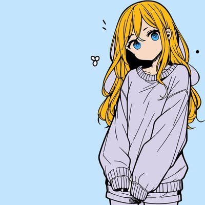 manga teen girl  in a sweater and baggy pants