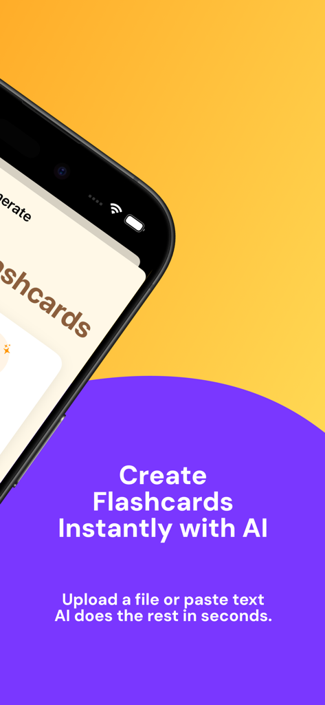 MemoCards: AI flashcards - MemoCards app screen demonstrating instant AI flashcard generation from documents and text