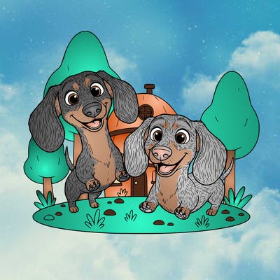two playful dachshunds