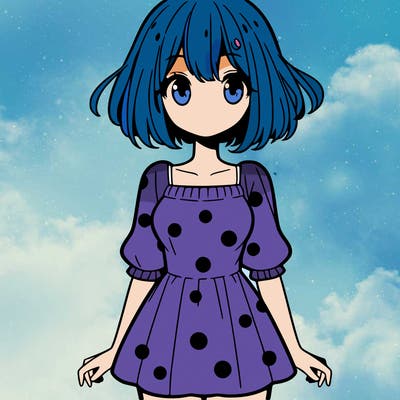 anime girl with bob hair short dot dress