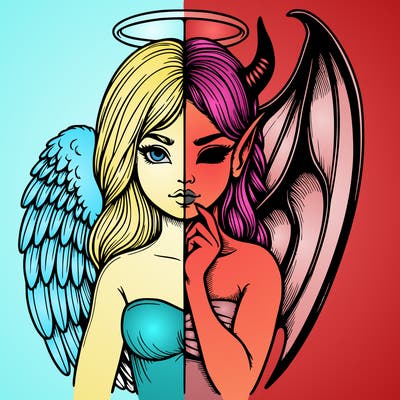 realistic angel half demon