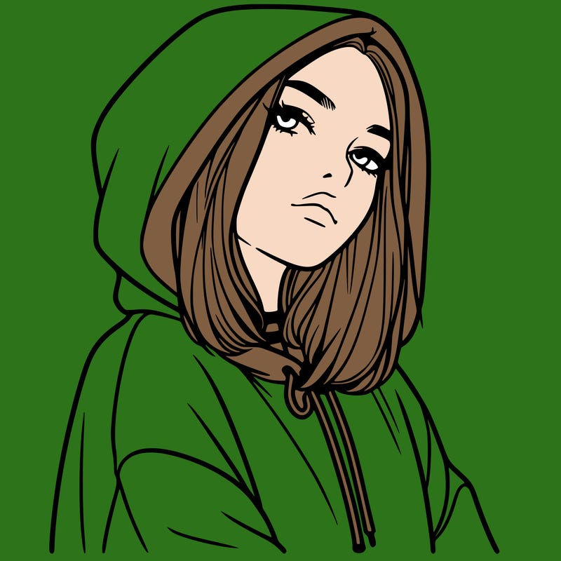 a realistic girl in a hoodie