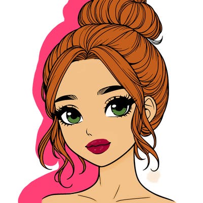 realistic pretty girl with hair in bun