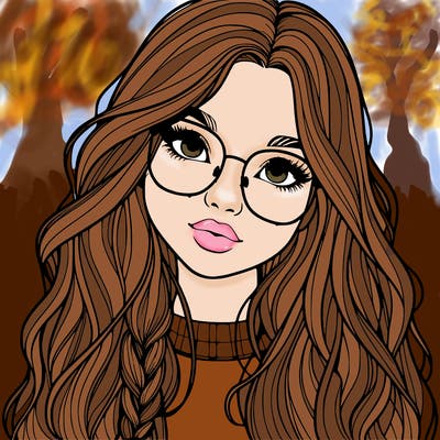 girl with long hair and freckles and glasses realistic