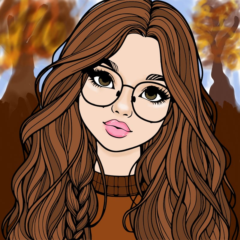 girl with long hair and freckles and glasses realistic