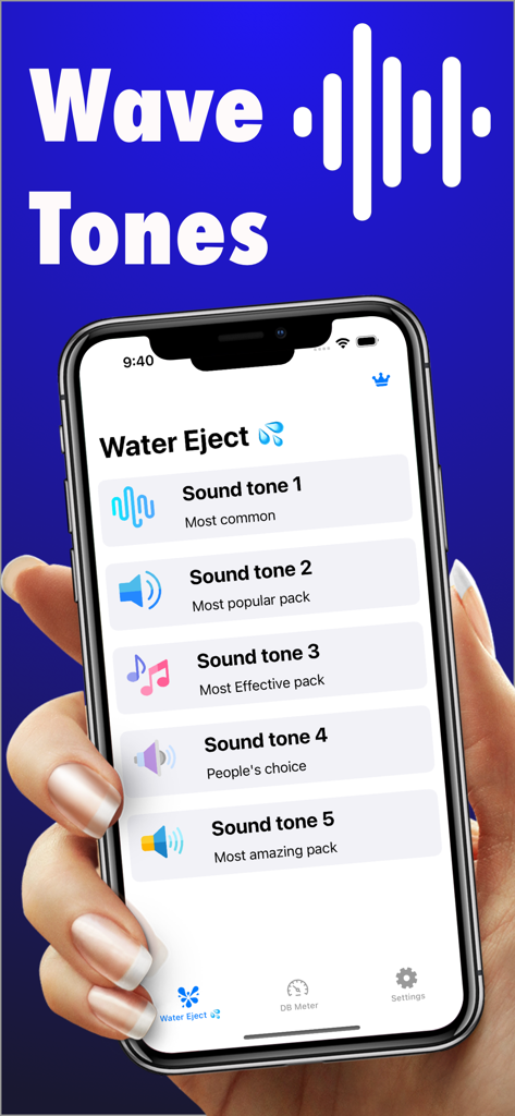 Water Remover - Clean Speaker - Water Remover app showing different sound wave tones to clean a phone speaker.