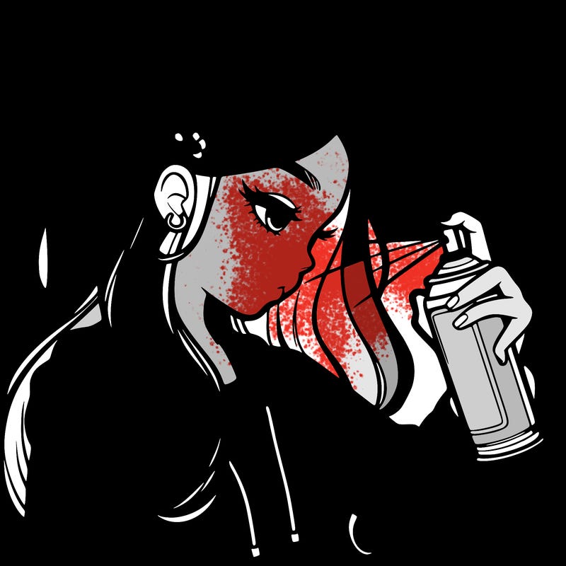 a realistic girl spray painting