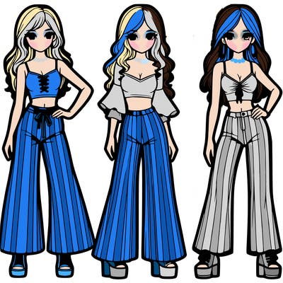 girls with flare pants and crop tops realistic