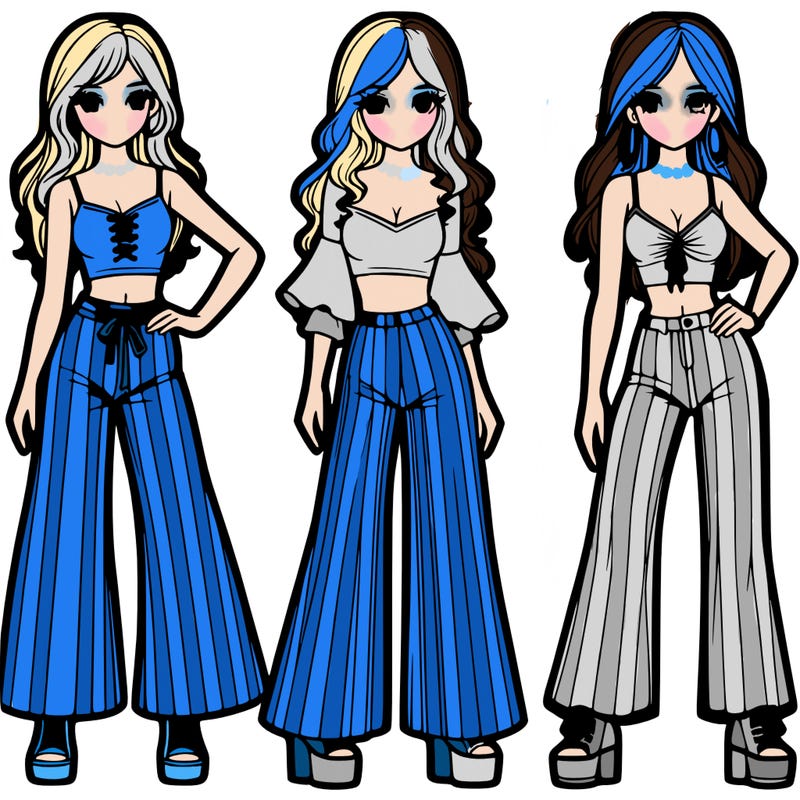 girls with flare pants and crop tops realistic