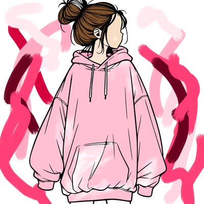 realistic girl with a oversized sweatshirt on and a bun