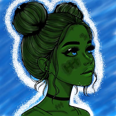 realistic girl with buns on the top of her head