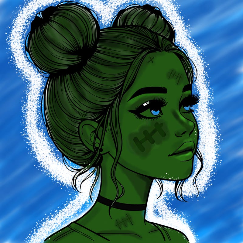 realistic girl with buns on the top of her head