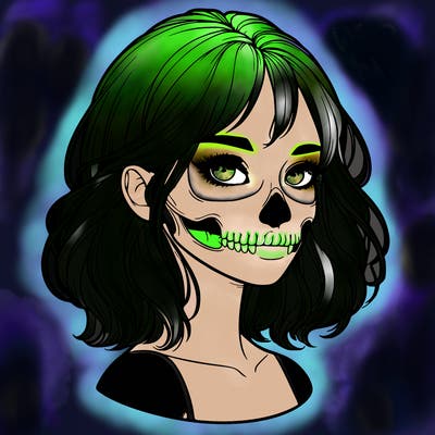 realistic girl with skull