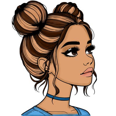 realistic girl with buns on the top of her head