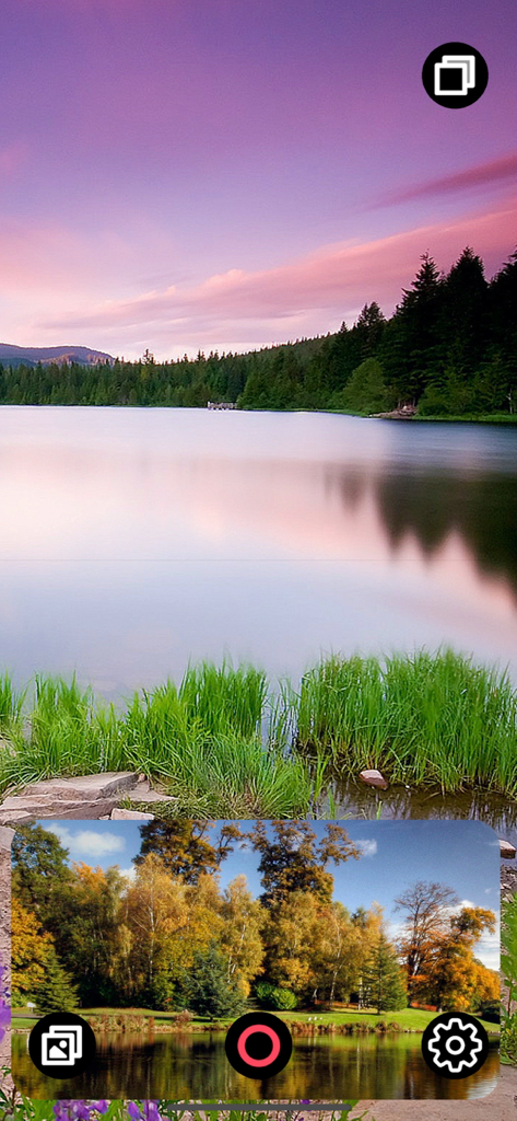 Dual Camera Plus - Dual Camera Plus app interface showing simultaneous recording with a picture in picture layout