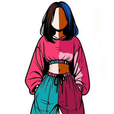 realistic girl faceless with baggy pants and a crop top