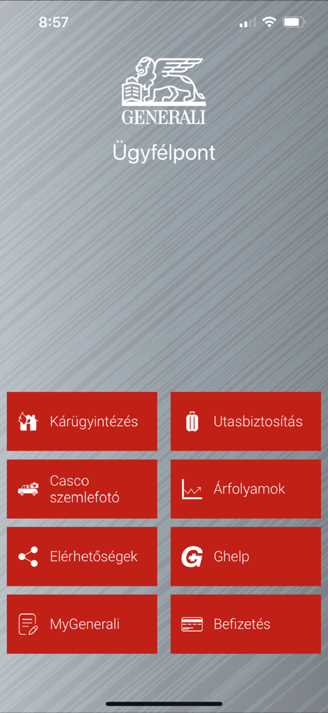 Generali Ügyfélpont - 保険および金融管理のためのサービスタイルを備えたGenerali Ugyfelpontモバイルアプリダッシュボード