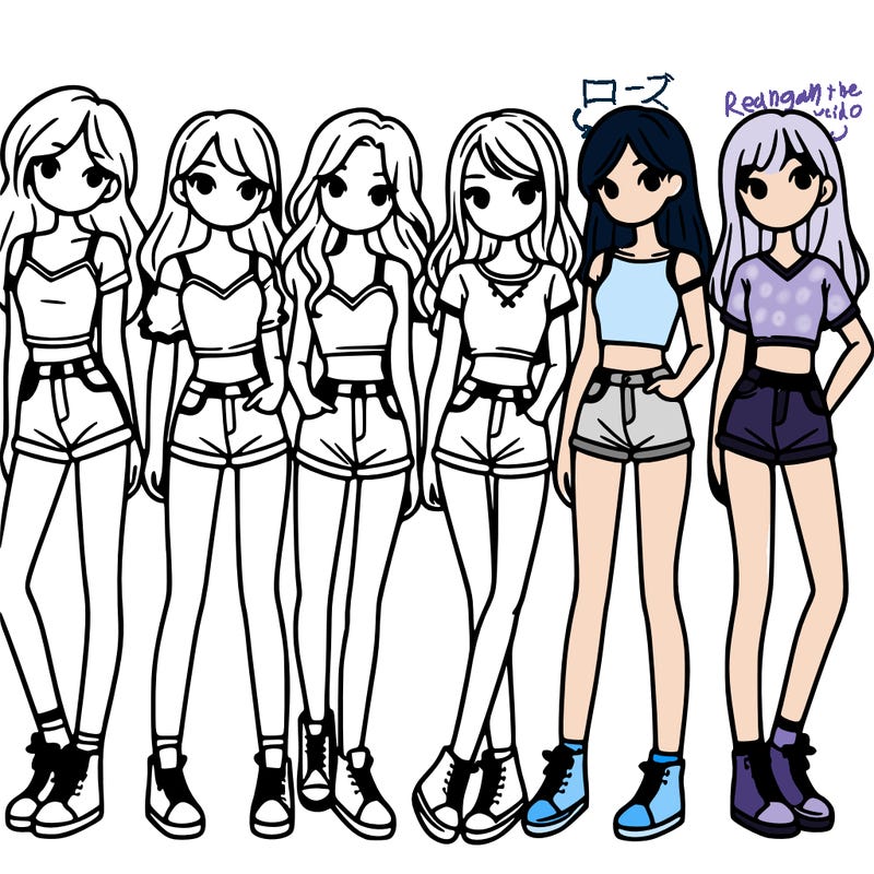 a group of girls wearing crop tops and shorts
