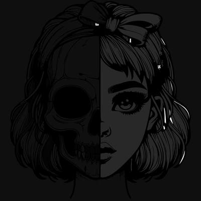 realistic girl with half skull mask