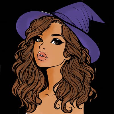 realistic witch girl with wavy hair and lips