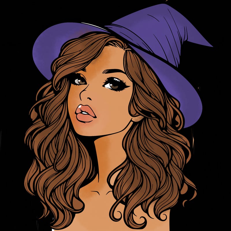 realistic witch girl with wavy hair and lips