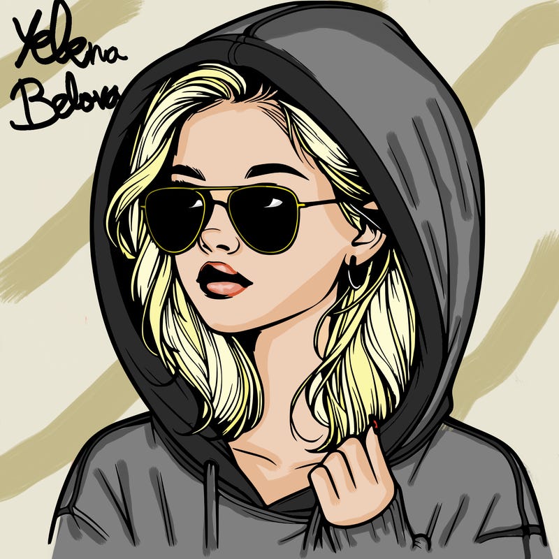 realistic teenage girl, wearing a hoodie and sunglasses