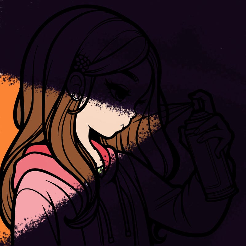 a realistic girl spray painting