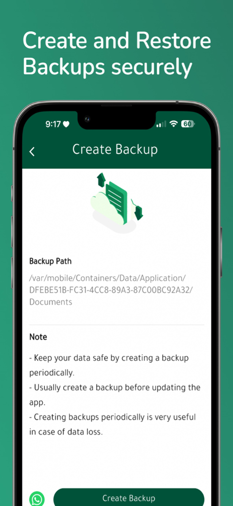 Prosto إدارة المخزن والمبيعات - Prosto在庫管理アプリの安全なデータバックアップと復元機能を示すモバイル画面