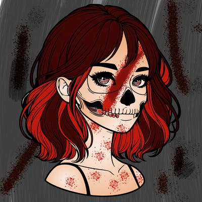 realistic girl with skull